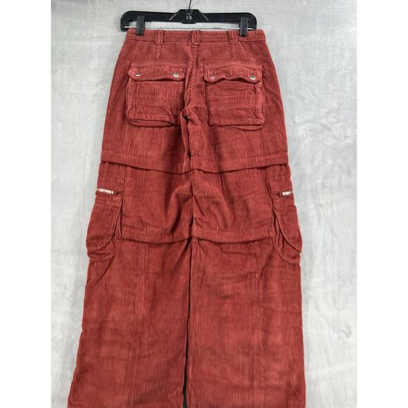 New Free People Last Time Stacked Cargo Cord Pants Size 0 Red - Picture 6 of 9